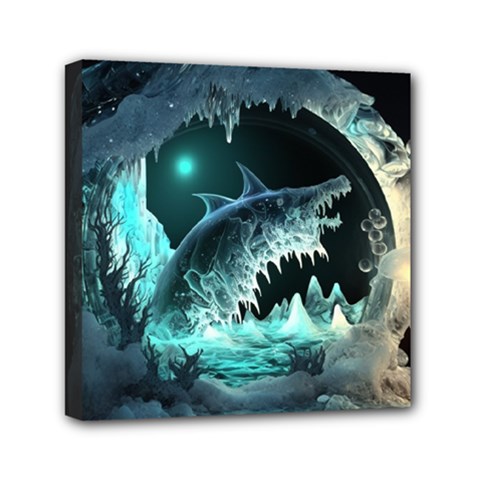 Sculpture Dinosaur Shark Frozen Winter Fantasy Mini Canvas 6  X 6  (stretched) by Ravend