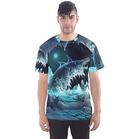 Sculpture Dinosaur Shark Frozen Winter Fantasy Men s Sport Mesh Tee by Ravend