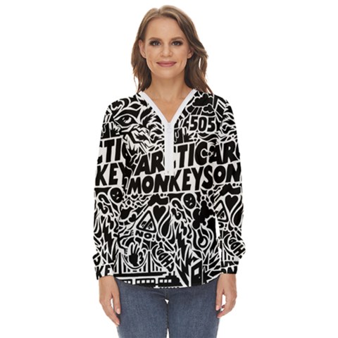 Arctic Monkeys Digital Wallpaper Pattern No People Creativity Zip Up Long Sleeve Blouse by Sudhe