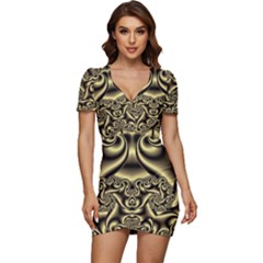 Background Fractal Sample Fantasy Texture Design Low Cut Cap Sleeve Mini Dress by Ravend