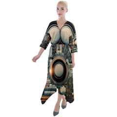 Illustrations Technology Robot Internet Processor Quarter Sleeve Wrap Front Maxi Dress by Ravend