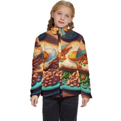 Ai Generated Breakfast Egg Beans Toast Plate Kids  Puffer Bubble Jacket Coat by danenraven