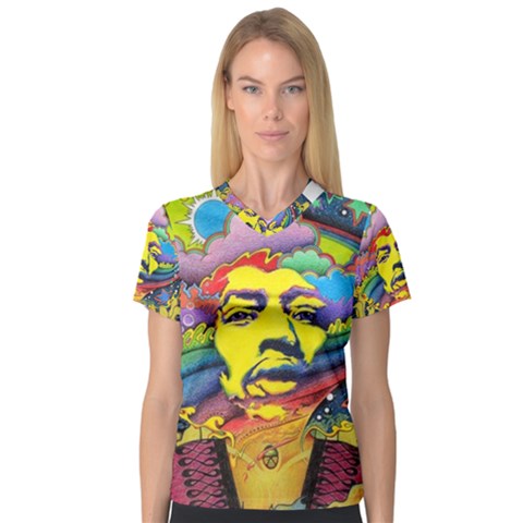 Psychedelic Rock Jimi Hendrix V-neck Sport Mesh Tee by Jancukart