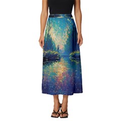 Oil Painting Night Scenery Fantasy Classic Midi Chiffon Skirt by Ravend