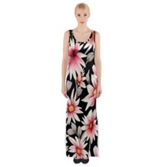 Charming And Celestial Watercolor Flowers Thigh Split Maxi Dress by GardenOfOphir