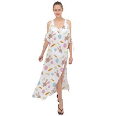Easter Bunny Pattern Hare Easter Bunny Easter Egg Maxi Chiffon Cover Up Dress by Ravend