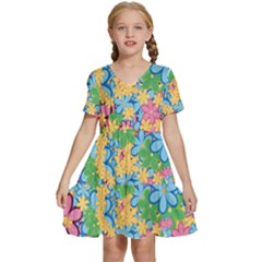 Flower Spring Background Blossom Bloom Nature Kids  Short Sleeve Tiered Mini Dress by Ravend