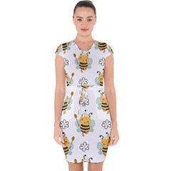 Art Bee Pattern Design Wallpaper Background Capsleeve Drawstring Dress  by Ravend