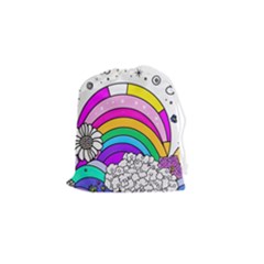 Rainbow Fun Cute Minimal Doodle Drawing Art Drawstring Pouch (small) by Ravend