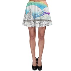 Rainbow Fun Cute Minimal Doodle Drawing Arts Skater Skirt by Ravend