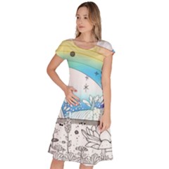 Rainbow Fun Cute Minimal Doodle Drawing Arts Classic Short Sleeve Dress by Ravend