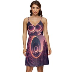 Ai Generated Swirl Space Design Fractal Light 3d Art V-neck Pocket Summer Dress  by Ravend