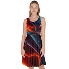 Ai Generated Swirl Splash Blaze Design Art Knee Length Skater Dress With Pockets by Ravend