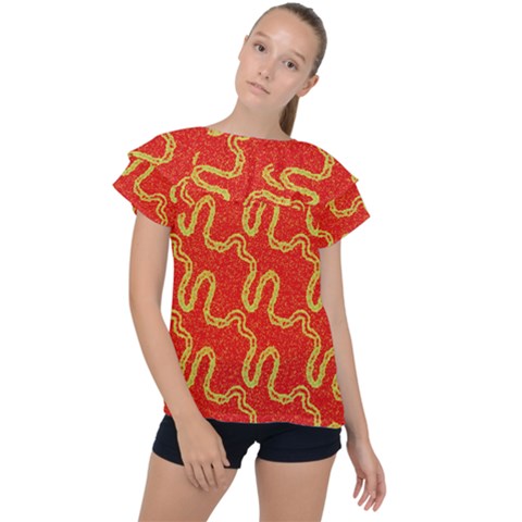 Background Ornamental Pattern Abstract Seamless Ruffle Collar Chiffon Blouse by Ravend