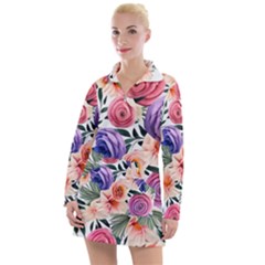 Country-chic Watercolor Flowers Women s Long Sleeve Casual Dress by GardenOfOphir