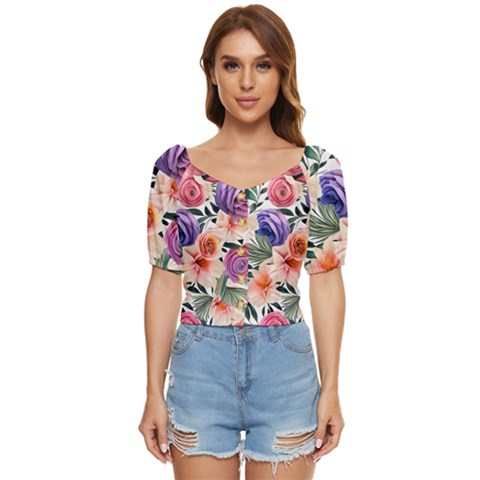 Country-chic Watercolor Flowers Button Up Blouse by GardenOfOphir