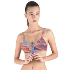 Summer Sunset Over Beach Tie Up Cut Bikini Top by GardenOfOphir