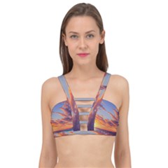 Summer Sunset Over Beach Cage Up Bikini Top by GardenOfOphir