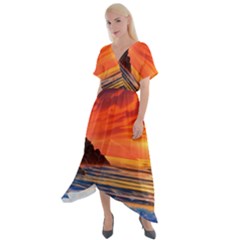 Reflecting Sunset Over Beach Cross Front Sharkbite Hem Maxi Dress by GardenOfOphir