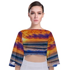 Summer Sunset Over The Ocean Tie Back Butterfly Sleeve Chiffon Top by GardenOfOphir