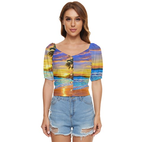 Sunrise At The Beach Button Up Blouse by GardenOfOphir