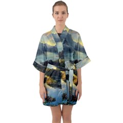 Incredible Sunset Half Sleeve Satin Kimono  by GardenOfOphir