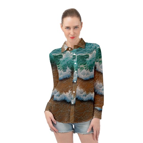 Abstract Waves Summertime On The Sea Long Sleeve Chiffon Shirt by GardenOfOphir