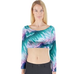 Summer Waves In Pink Iii Long Sleeve Crop Top by GardenOfOphir
