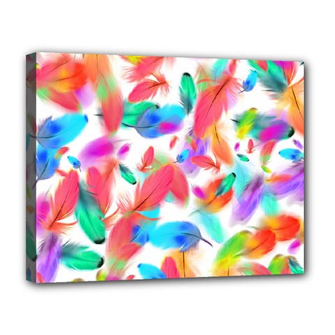 Feathers Pattern Background Colorful Plumage Canvas 14  X 11  (stretched) by Ravend