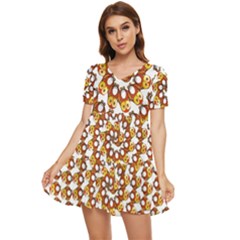 Owl Animal Bird Nature Feather Eyes Plumage Tiered Short Sleeve Babydoll Dress by Ravend