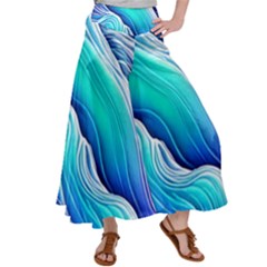 Ocean Waves In Pastel Tones Satin Palazzo Pants by GardenOfOphir