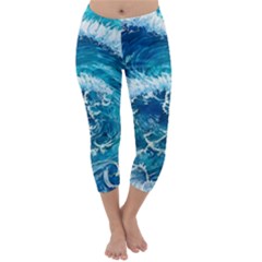 Abstract Blue Ocean Waves Iii Capri Winter Leggings  by GardenOfOphir