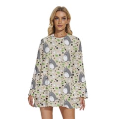 Pattern My Neighbor Totoro Round Neck Long Sleeve Bohemian Style Chiffon Mini Dress by Jancukart