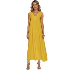 Sunglow Yellow	 - 	v-neck Sleeveless Loose Fit Overalls by ColorfulDresses