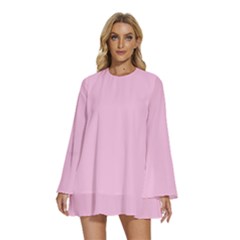 Blush Pink	 - 	round Neck Long Sleeve Bohemian Style Chiffon Mini Dress by ColorfulDresses