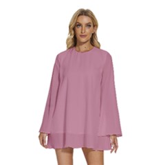 Cashmere Rose Pink	 - 	round Neck Long Sleeve Bohemian Style Chiffon Mini Dress by ColorfulDresses