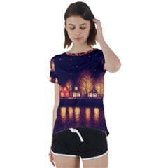 Night Houses River Bokeh Leaves Short Sleeve Open Back Tee by Ravend