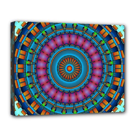 Mandela Kaleidoscope Squares Geometric Shapes Canvas 14  X 11  (stretched) by Ravend