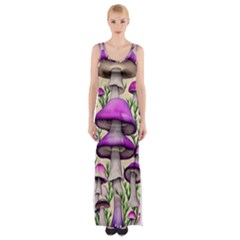 Black Magic Mushroom For Voodoo And Witchcraft Thigh Split Maxi Dress by GardenOfOphir
