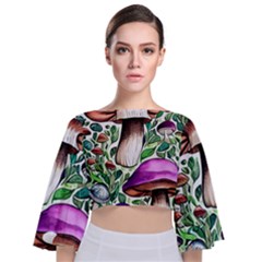 Magician s Conjuration Mushroom Tie Back Butterfly Sleeve Chiffon Top by GardenOfOphir