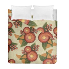 Flowers Leaves Pattern Flora Botany Drawing Art Duvet Cover Double Side (full/ Double Size) by Ravend