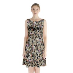 Mystic Geometry Abstract Print Sleeveless Waist Tie Chiffon Dress by dflcprintsclothing