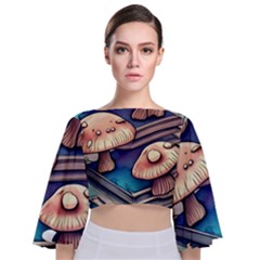 Mushroom Cloud Legerdemain Portobello Warlock Tie Back Butterfly Sleeve Chiffon Top by GardenOfOphir