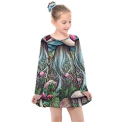 Craft Mushroom Kids  Long Sleeve Dress by GardenOfOphir