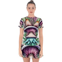 Witchy Forresty Goblincore Fairytale Mushroom Drop Hem Mini Chiffon Dress by GardenOfOphir