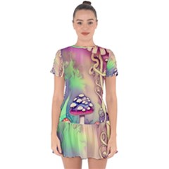 Tiny Forest Mushroom Fairy Drop Hem Mini Chiffon Dress by GardenOfOphir