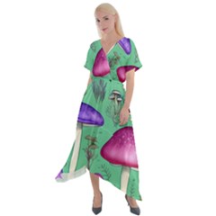 Foraging In The Mushroom Forest Cross Front Sharkbite Hem Maxi Dress by GardenOfOphir