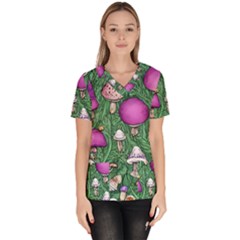 Woodsy Pottery Forest Mushroom Foraging Women s V-neck Scrub Top by GardenOfOphir