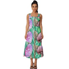 Forestcore Fantasy Farmcore Mushroom Foraging Square Neckline Tiered Midi Dress by GardenOfOphir