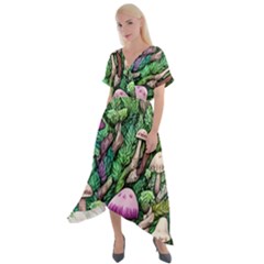 Mushrooms In The Woods Cross Front Sharkbite Hem Maxi Dress by GardenOfOphir